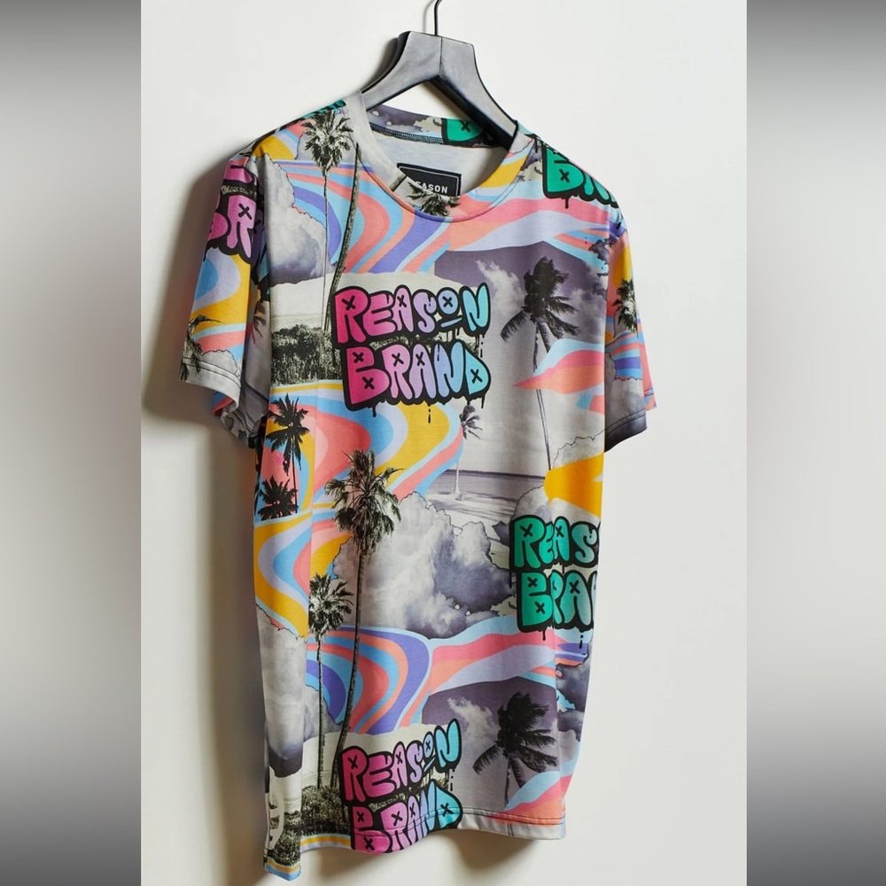 Stormy Palm All Over Print Graphic Tee Colorful size Large and XL